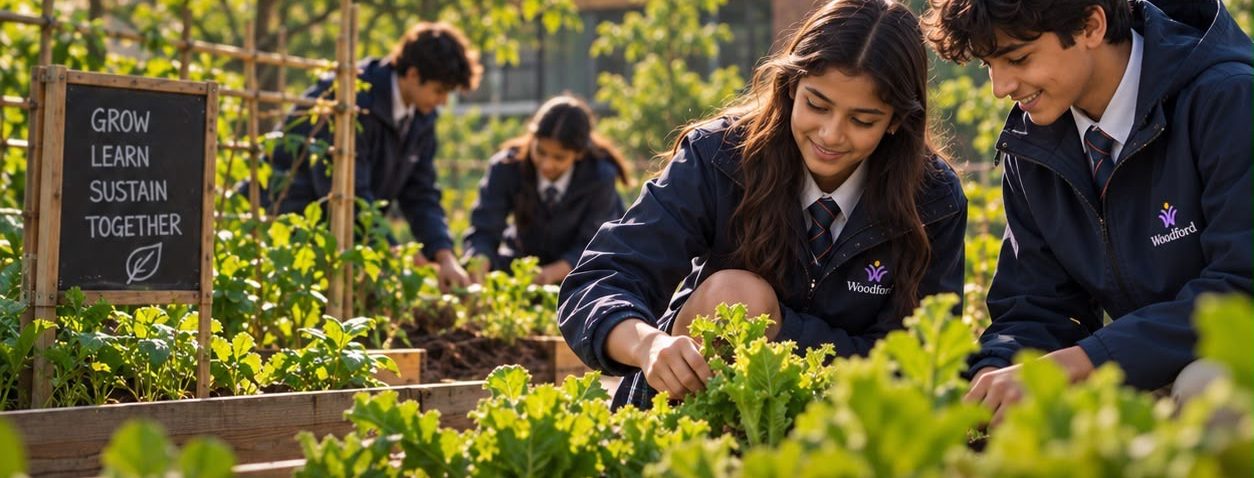 Students working together in the school vegetable garden