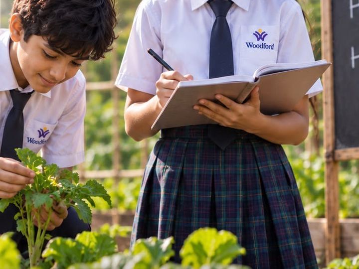 Two students recording observations in the school garden